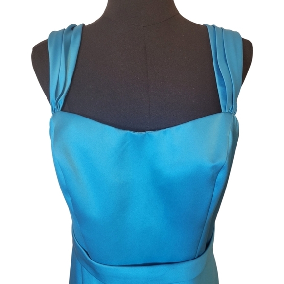 NWT David's Bridal Aqua Blue Wide Strap Tea Length Dress Size 10 - Picture 3 of 6